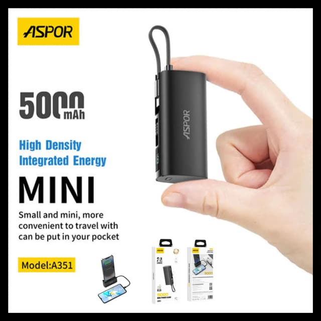Aspor A352 2 TYPE-C Flexible Portable Mini 5000mAh Power Bank