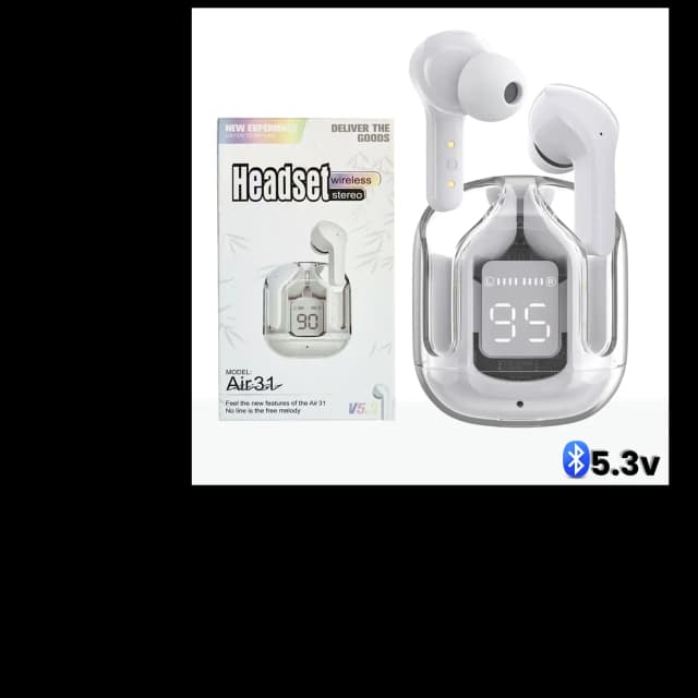AIR 31 TWS ORIGINAL WITH BIG PACKING TRANSPARENT EARBUDS BLUETOOTH 5.3V White