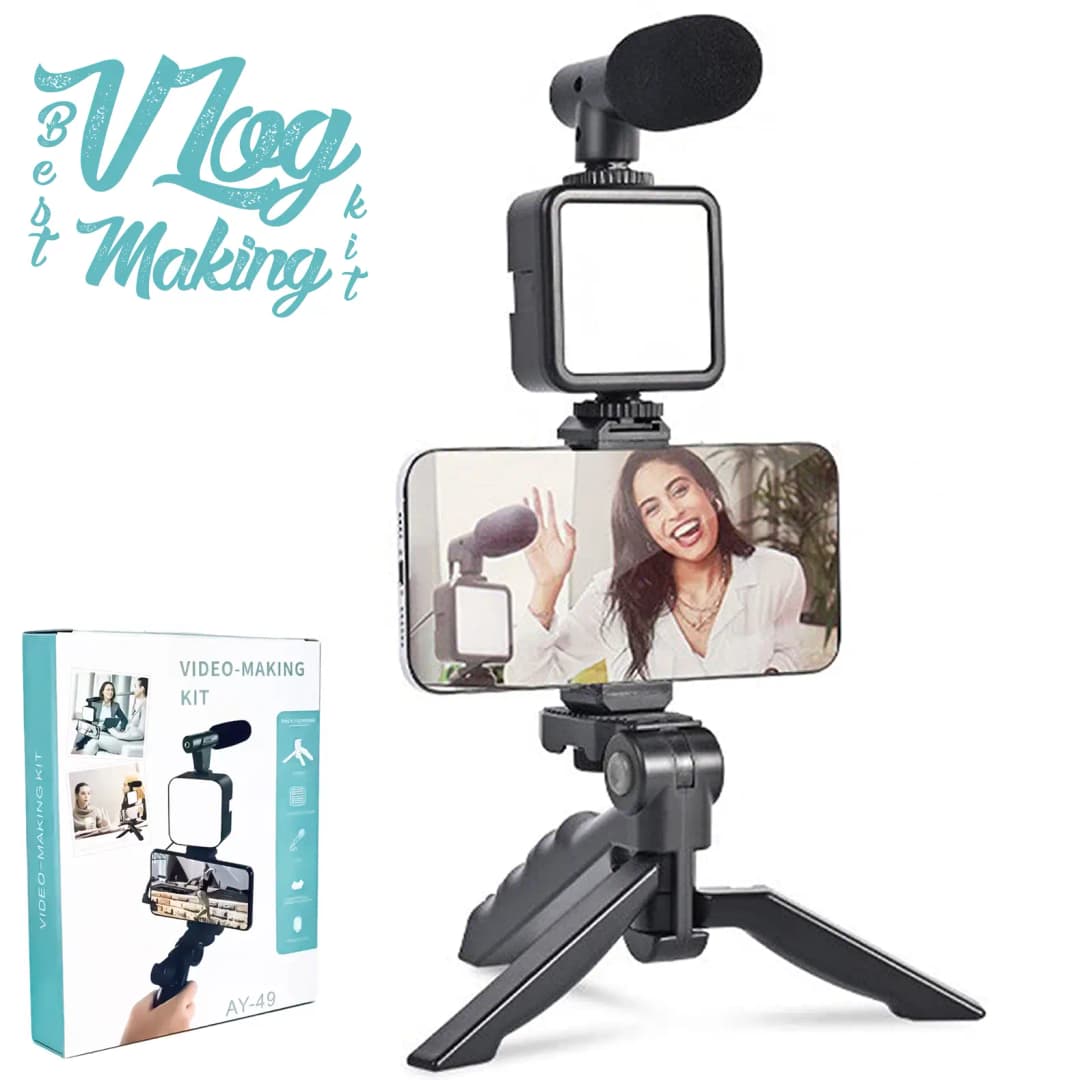 AY-49 VIDEO MAKING KIT VLOGGING TRIPOD TRIPLE BAND LIGHT